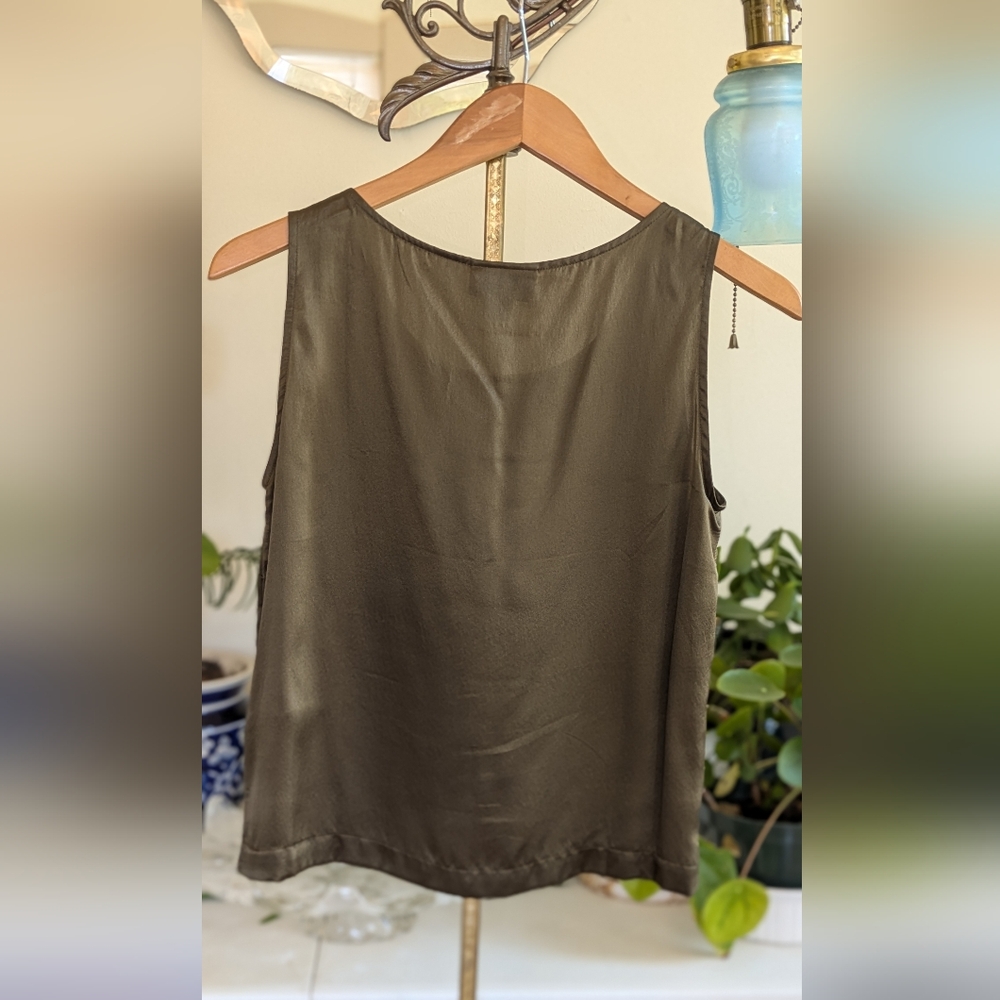 100% Silk Olive Sleeveless Tank Coldwater Creek Petite - Picture 7 of 12